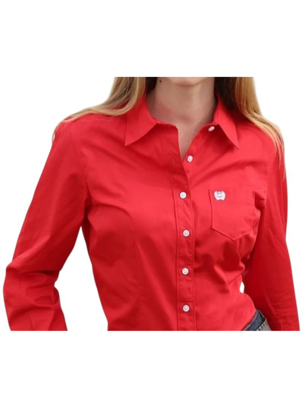 Cinch Women's Red Long-Sleeves Button-Up Dress Western Shirt Large Pre-owned